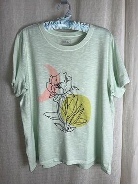 EB XL LCeladon Mint Green Moon Sun Embroidered Floral Graphic Short Sleeve Tee